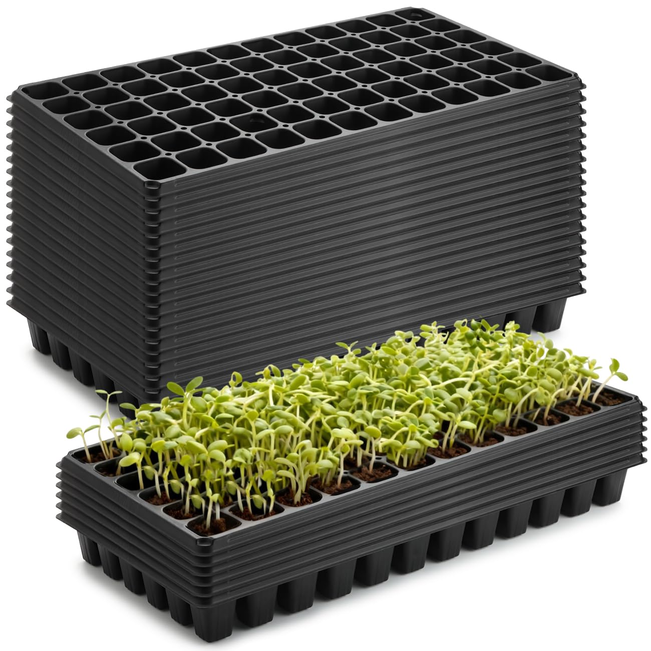 RooTrimmer 50-Pack 72 Cell Seedling Trays, Heavy-Duty Deep Plug Trays for 1020 Flats, Reusable Seed Starter Trays for Germination & Seed Starting (21.25"×11", 2.36" Height) Image