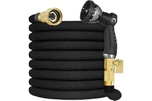 25FT Garden Hose – Expandable Garden Hose with10 Pattern Spray Nozzle, Aluminum Alloy Copper Plated 3/4 inch Connector – Ligh