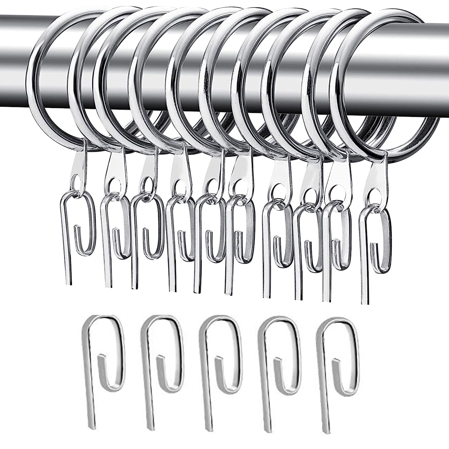 Metal Curtain Rings Drapery Curtain Hanging Rings with Metal Hooks for Curtains and Rods, 30 mm Internal Diameter(24 Sets)