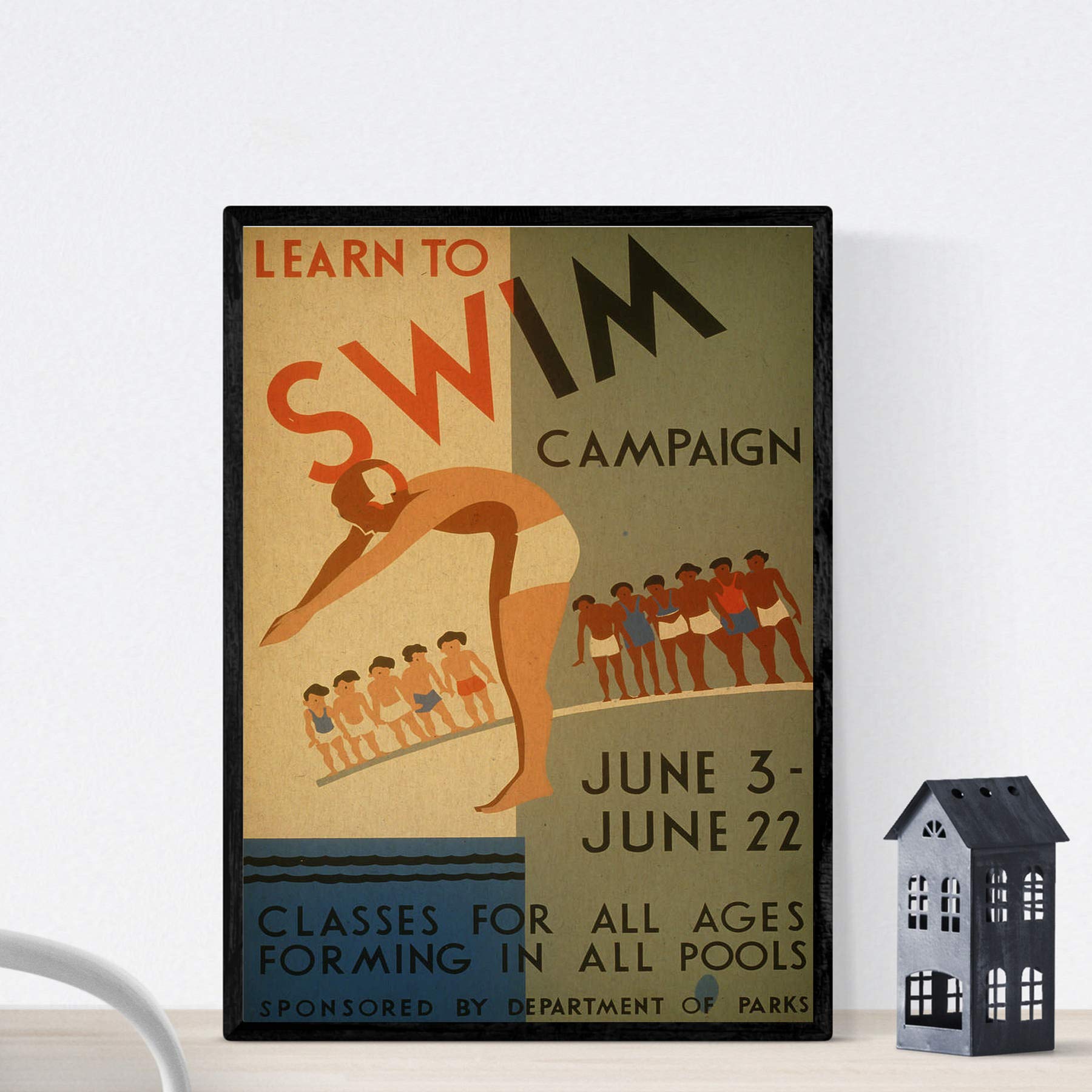 Nacnic Vintage Poster Vintage poster Campaign to learn to swim. A4 size