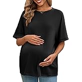 Tankaneo Womens Maternity T Shirts Oversized Short Sleeve Tunic Tops Casual Summer Loose Fit Crewneck Pregnancy Clothes