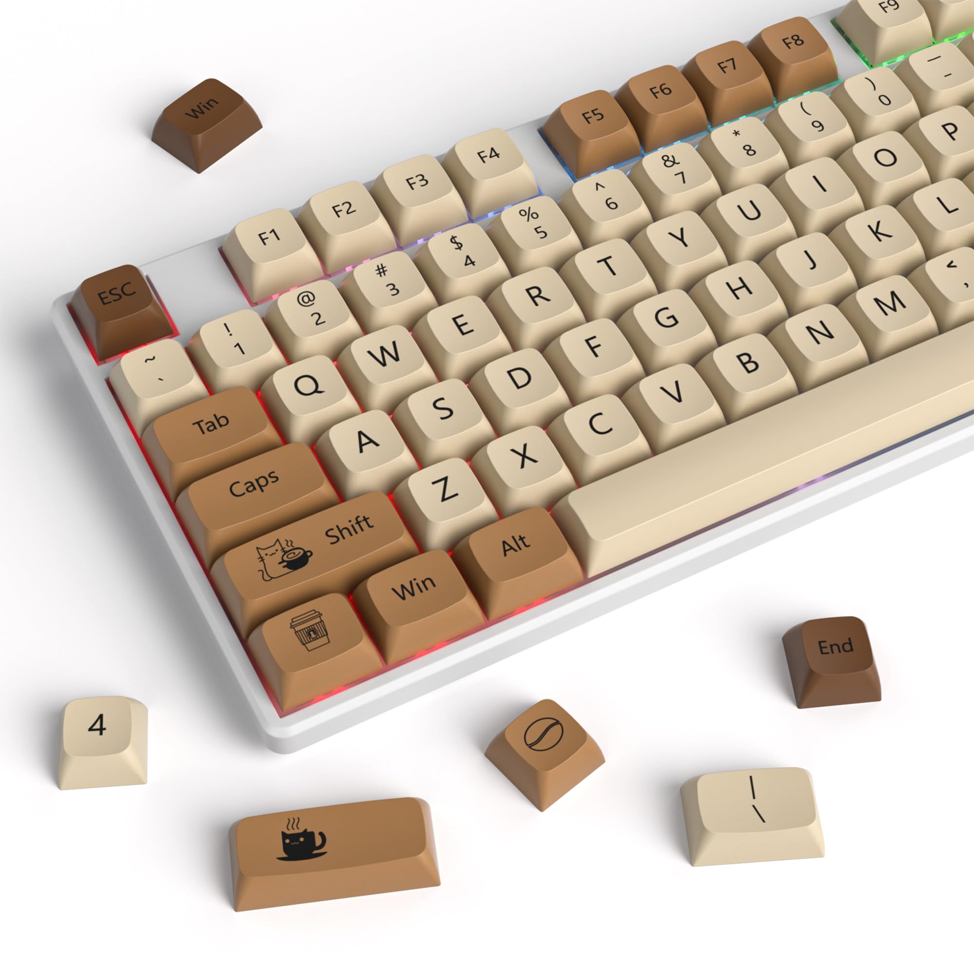 Photo 1 of Guffercty kred Coffee Cat XDA Profile PBT Keycaps 75 Percent?138 Keys Dye Sub Caps for 60% 65% 75% Mechanical Gaming Keyboard?Coffee Cat?