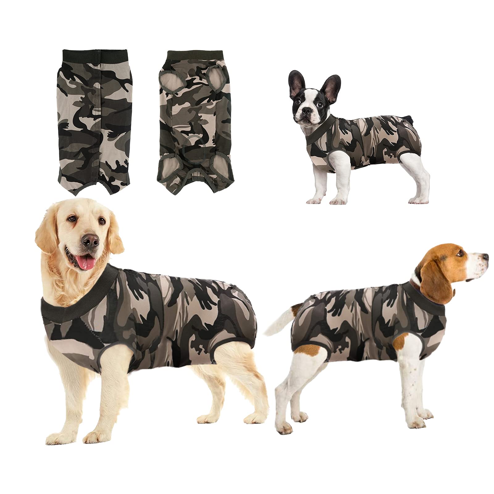 oUUoNNo Recovery Suits for Dogs Cats Surgical Recovery Suit for Female Male Abdominal Wounds Spay or Skin Diseases,Cone E-Collars Alternatives, Anti-Licking Pet Vest Post Surgery (XXXL, Camouflage)