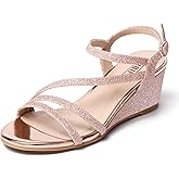 IDIFU Women's Wedge Heel Sandal Dress Low Strappy 2 Inch Open Toe Wedding Bridal Shoes for Woman Ladies Evening Formal