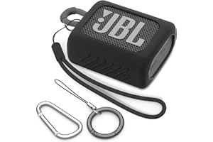 BEAUDOM Silicone Case Compatible with JBL GO 3 Portable Bluetooth Speaker Scratch-Resistant Carrying Case with Carabiner and Lanyard (Black)