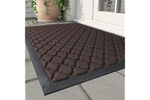 MontVoo-Front Door Mat Outside Entrance Doormat-Outdoor Indoor Door Mat for Entryway-Welcome Mat Thick Durable Rubber Backed Door Entry Mat Non Slip Dirt Trapper Absorbent-Brown 17”x30”