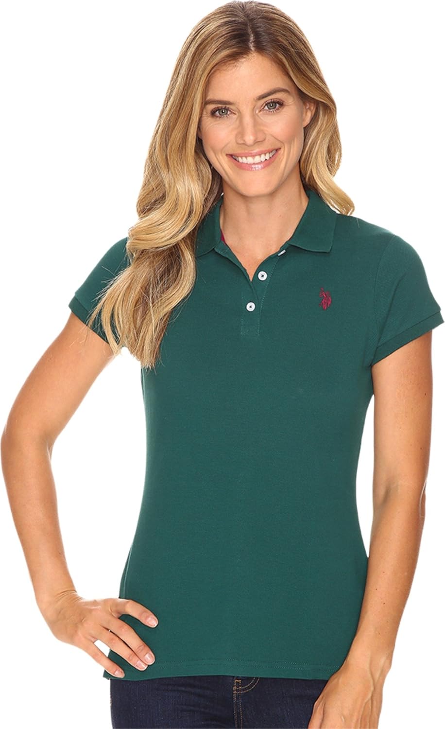 U.S. Polo Assn. Women's Solid Pique Polo Shirt, Botanical Garden, S at Amazon Womenâs Clothing store