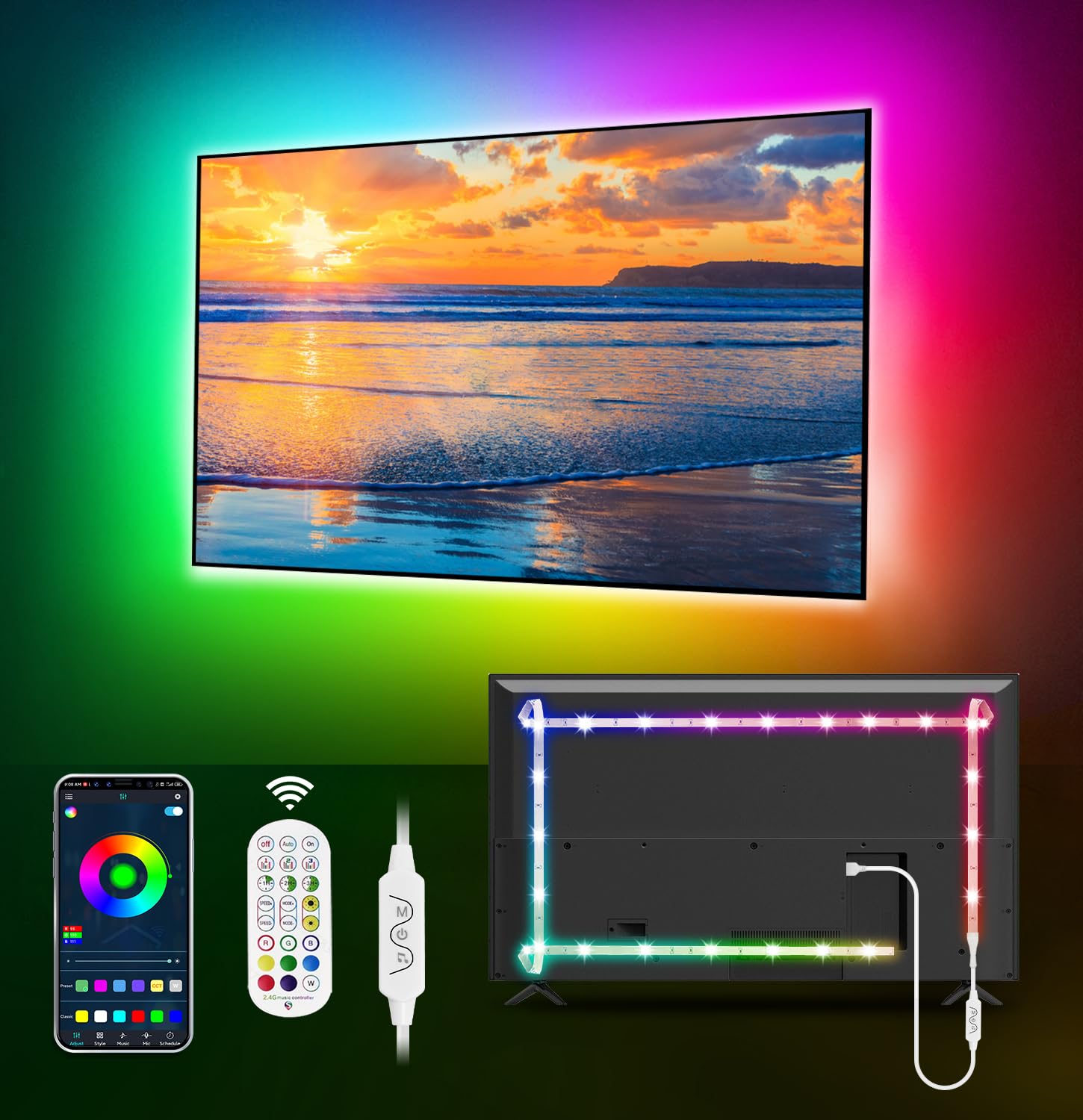 MATICOD LED Lights for TV, 5M TV Lights for 55-70in, Music Sync TV Backlights RGB Color Changing Led Light Strip with Remote and APP Control, USB Strip Lighting for Christmas Decorations