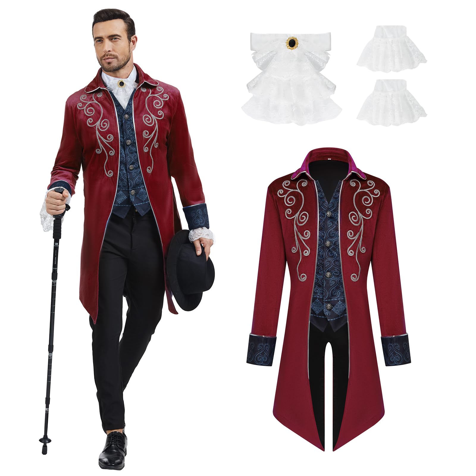 Photo 1 of ***MISSING PARTS***
rumnigh Men‘s Medieval Victorian Jacket Steampunk Tailcoat Halloween Costume (Red, X-Large)