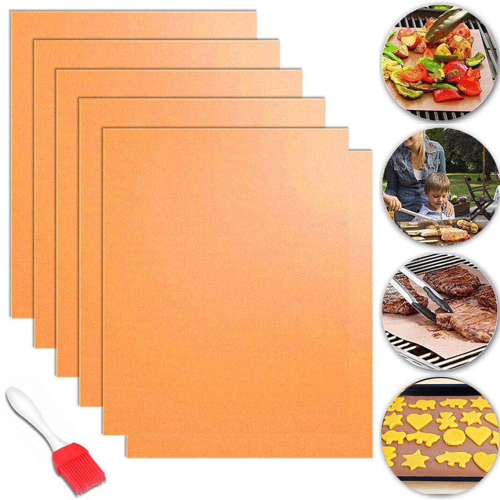 CASKIE Copper Grill Mat, 6 Pack Heavy Duty Magic BBQ Grill Mats Non Stick, Reusable, Easy to Clean Barbecue Grilling Accessories for Gas, Electric, and Charcoal Grilling, FDA-Certificated