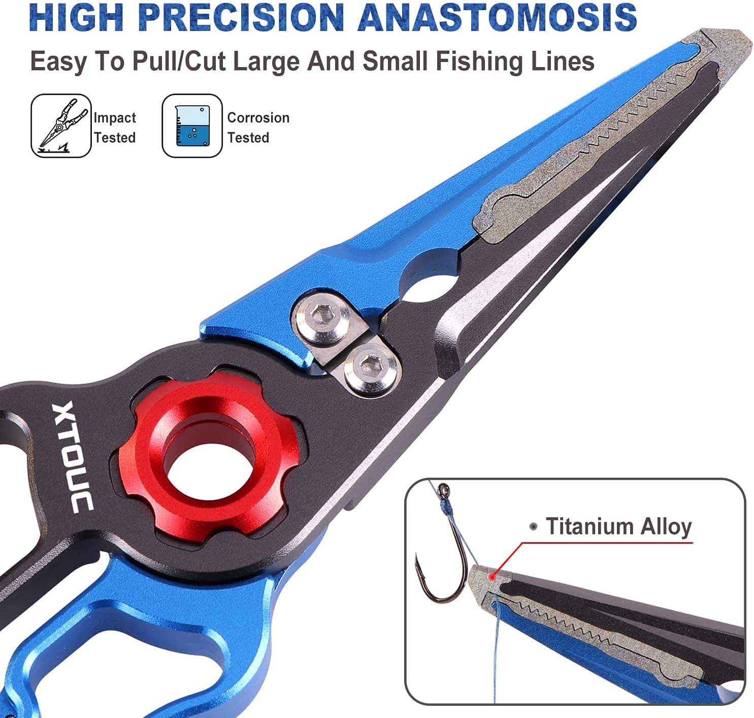XTOUC Fishing Pliers, Titanium Alloy Clamp Head Fishing Gear, Saltwater Resistant Fishing Tools, Hook Remover Braid Line Cutting and Split Ring Pliers, with Sheath and Lanyard (Blue&Gray) : Sports & Outdoors