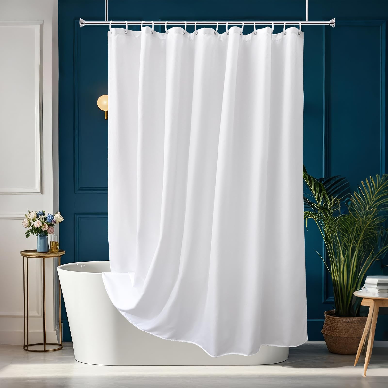 Photo 1 of ***similar item***
AooHome White Fabric Shower Curtain Liner, Bathroom Curtain with Hooks for Hotel, Waterproof, Weighted Hem, 72 Width x 75 Height Inch