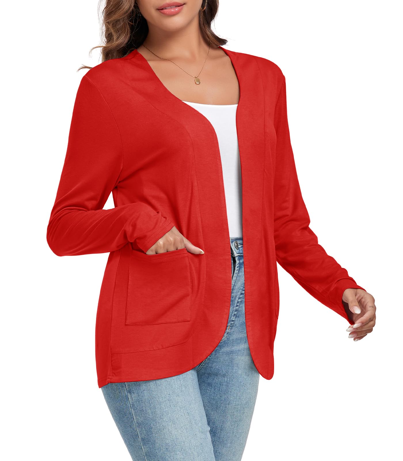 Photo 1 of TownCat Women’s Lightweight Cardigan with Pockets Long Sleeve Open Front Cardigan for Women (Red,XXL)