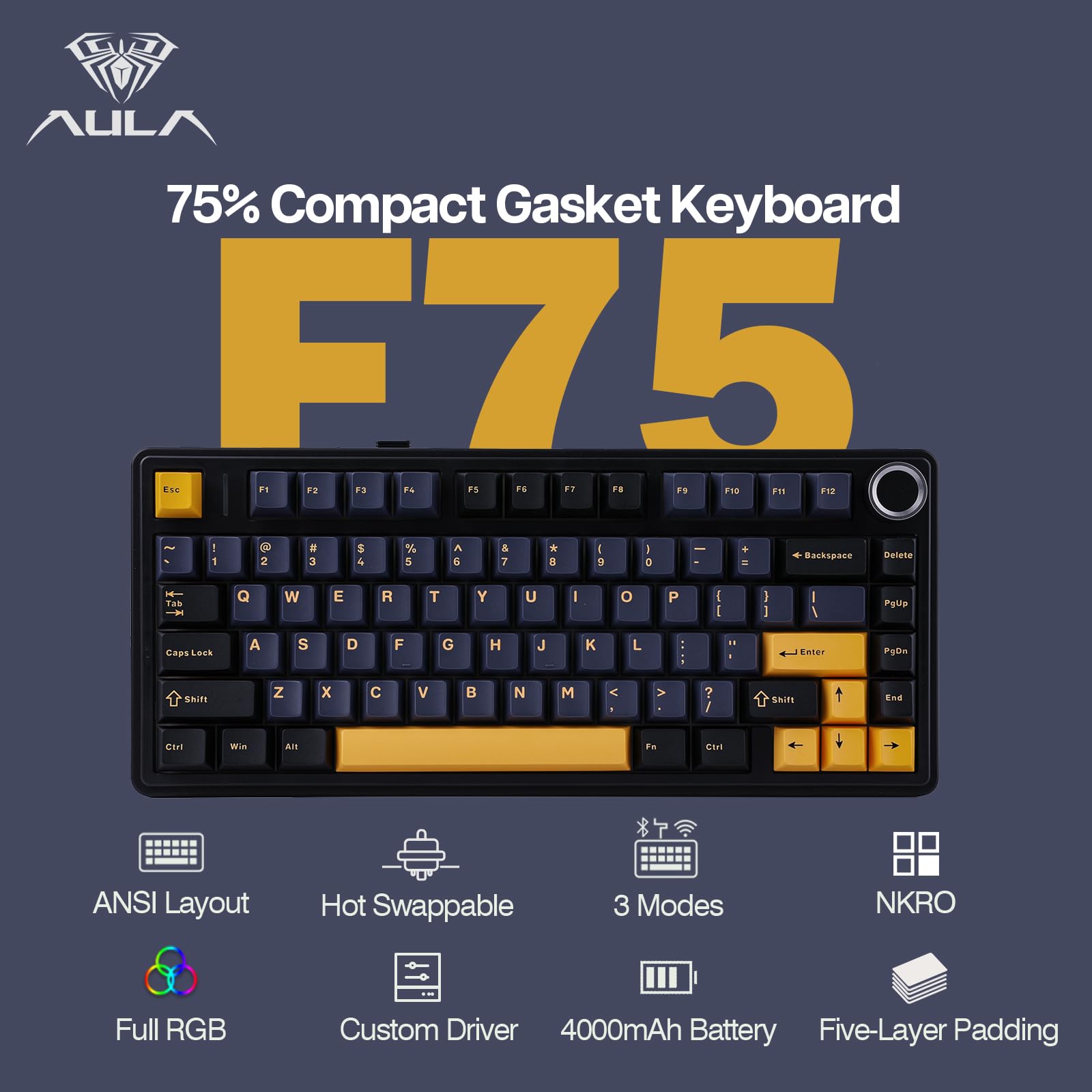 Mua x Aula F75 Gasket Mechanical Keyboard with Five-Layer Padding&Knob ...