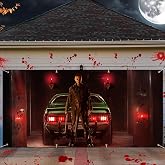 Creepy Halloween Garage Door Cover 7x16ft - Classic Movie Killer Character | Horror Garage Decorations, Large Halloween Backdrop Decor for Movie Fans, Indoor/Outdoor Halloween Parties or Haunted House