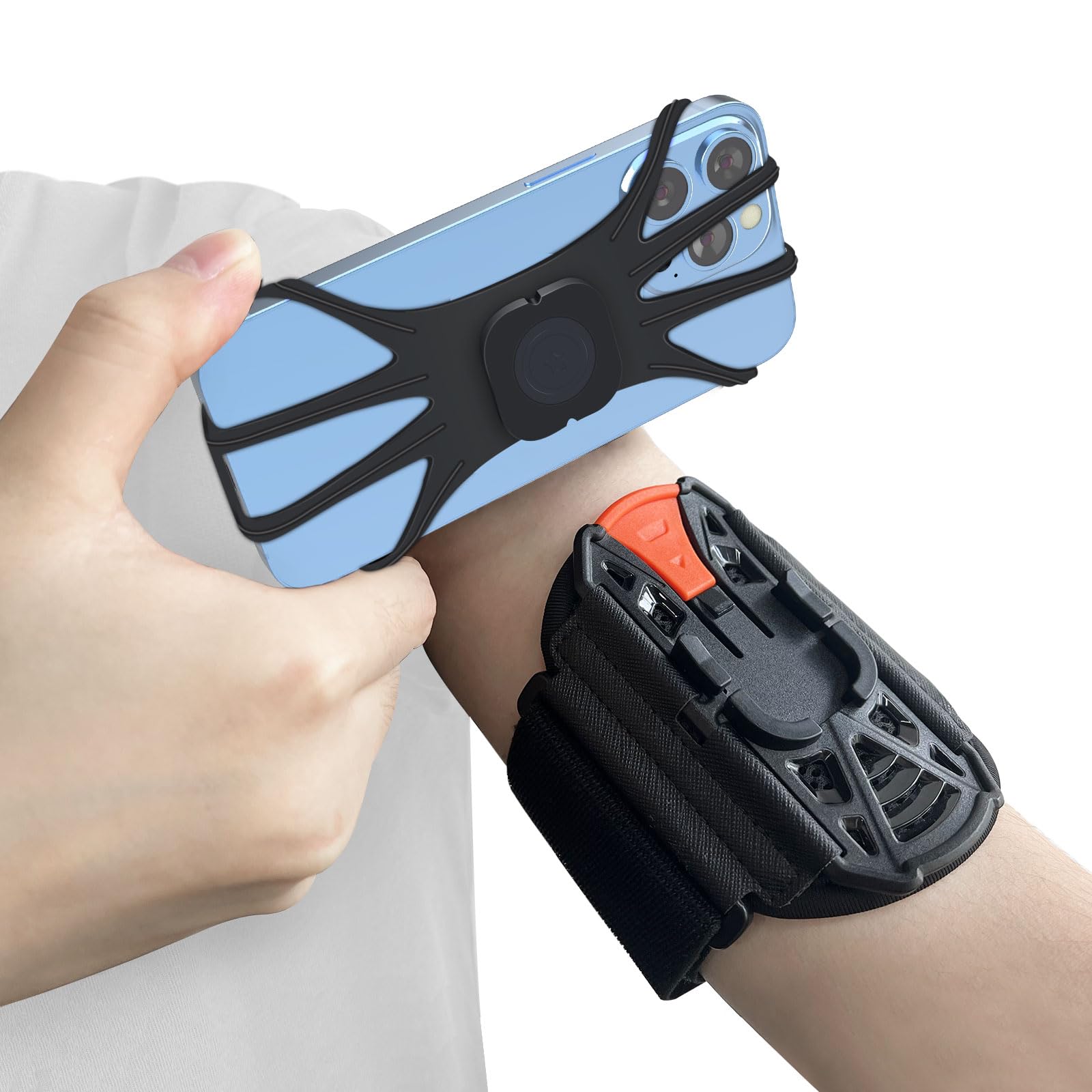 Armband Phone Holder 360° Rotation & Detachable, Compatible with iPhone 15/14/13/12/Pro/Pro ect., for Samsung, and More Fits 4''-6.5'' Phones Ideal for Walking Running