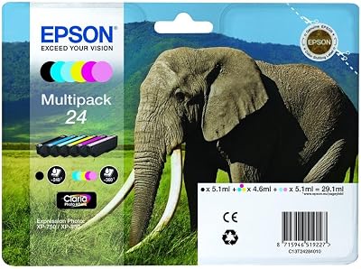 Epson 24 Elephant Claria Photo HD Ink Multipack 6 Colours Standard XL