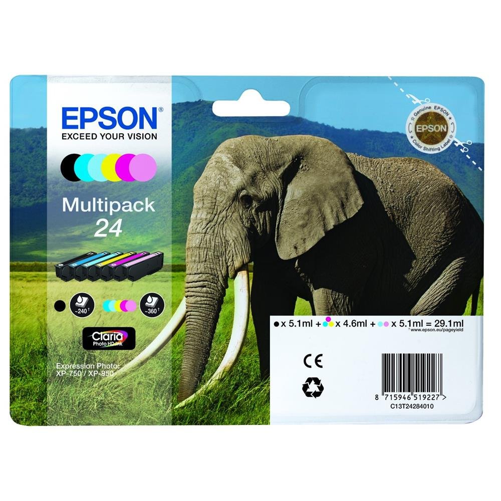 Epson 24 Elephant Genuine Multipack, 6-colours Claria Photo HD Ink Cartridges — image 1