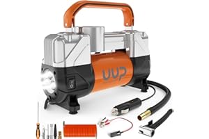 UUP Air Compressor Portable, 12V Heavy Duty Tire Inflator, 150PSI Double Cylinders Air Pump with Emergency LED Light for Car 