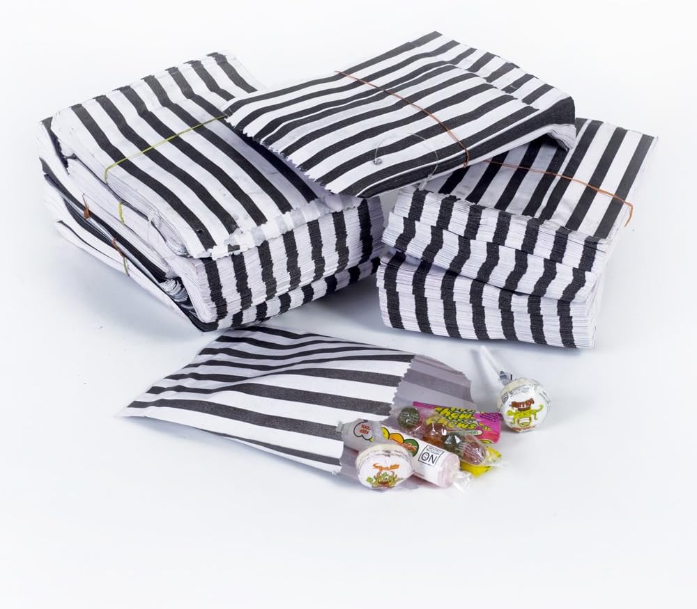 UNIPACKLTD® 1000x Black Candy Stripe Paper Bags - 5" x 7"