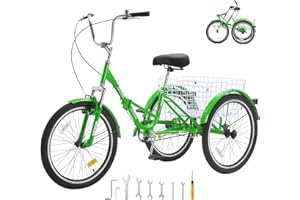 VEVOR Folding Adult Tricycle, Adult Folding Trikes, Carbon Steel 3 Wheel Cruiser Bike with Large Basket & Adjustable Seat, Sh