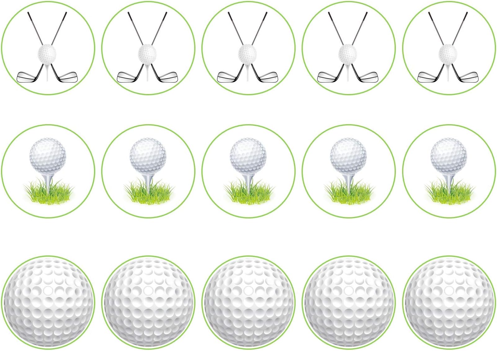 Golf Balls and Clubs Edible Cupcake Icing, Wafer or Wafer Card 15 x 2 inch Toppers (Icing)