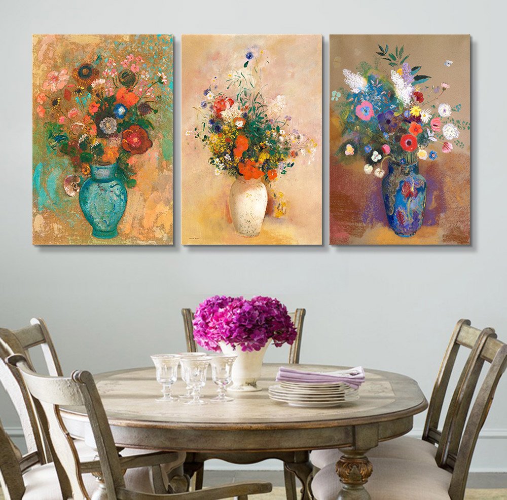 3 Panel World Famous Painting Reproduction Flowers In Vases By