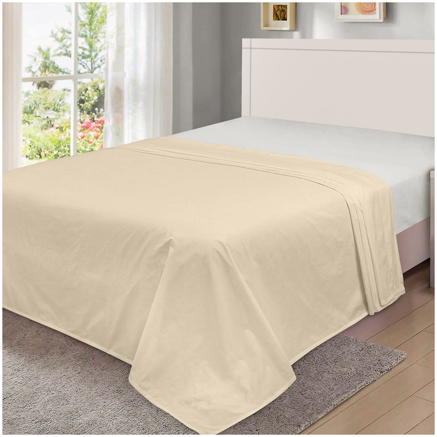 GC GAVENO CAVAILIA Luxury Polycotton Fitted, Easy Care, Soft & Cosy Bedsheet OR Pillowcases, Linen, Cream-Flat Sheet, King