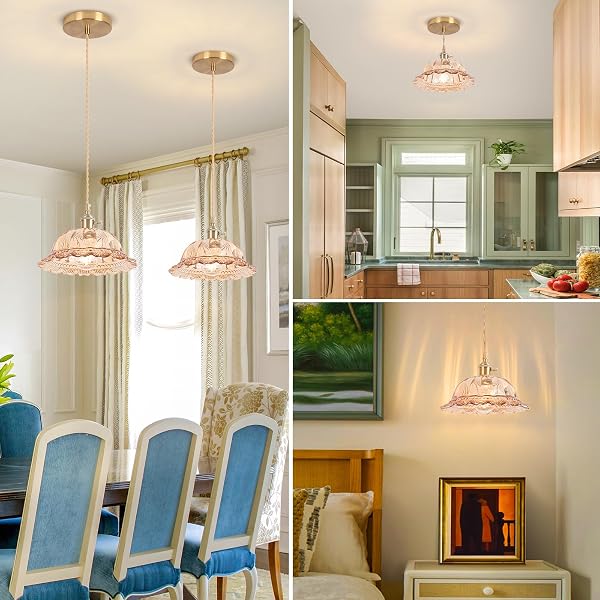 NOGCEW VINTAGE PENDANT LIGHT, 9.81″ AMBER PENDANT LIGHTS KITCHEN ISLAND PENDANT,GLASS CHANDELIER FOR DINING LIVING ROOM RESTAURANT BEDROOM FOYER ENTRYWAY BULB INCLUDED
