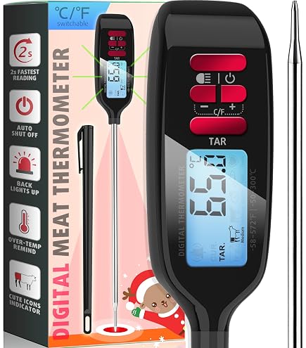 Thermomètre Numérique à Viande – Précision ±0,5°C – Lecture En 3s – Sonde Pliable IPX6 – Pour Cuisine Et BBQ