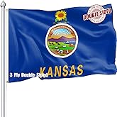 Nuibers Kansas Flag 3x5 FT Sturdy for Outside, Heavy Duty 3Ply Polyester Kansas State Flags Outdoor, Double Sided Long Lasting KS State Flag Brass Grommets