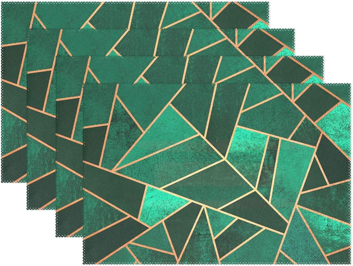 HoDeColor Emerald and Copper Placemats Table Mat Set of 6, 12" x 18" Washable Table Place Mats for Kitchen Dining Room Table Decoration