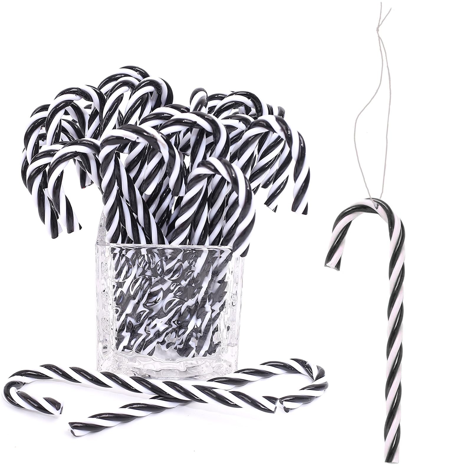 HERZWILD 32pcs Black Christmas Tree Decoration Candy Canes for Hanging Christmas Decoration Pendants Candy Cane Ornaments Xmas Tree Hanging (Black 15cm)