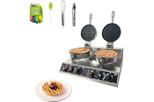 FESTISOUL Double Head Commercial Waffle Maker, 2400W Stainless Steel Nonstick Waffle Iron with 122℉ to 572℉ Temp Range & Time Control, Perfect for Home Cafe Restaurant Snack Bar Bakeries