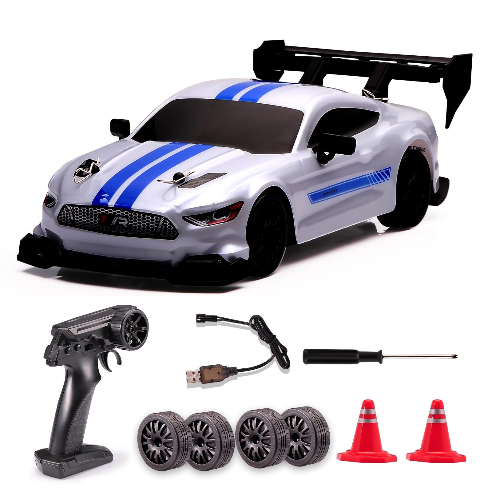 Photo 1 of 1:24 Scale RC Drift Car,4WD 2.4GHz High Speed Racing Hobby Sport Toy Car Vehicle with LED Lights,Racing and Drift Wheels for Adult Boys Girls Kids Gift (8602-White)