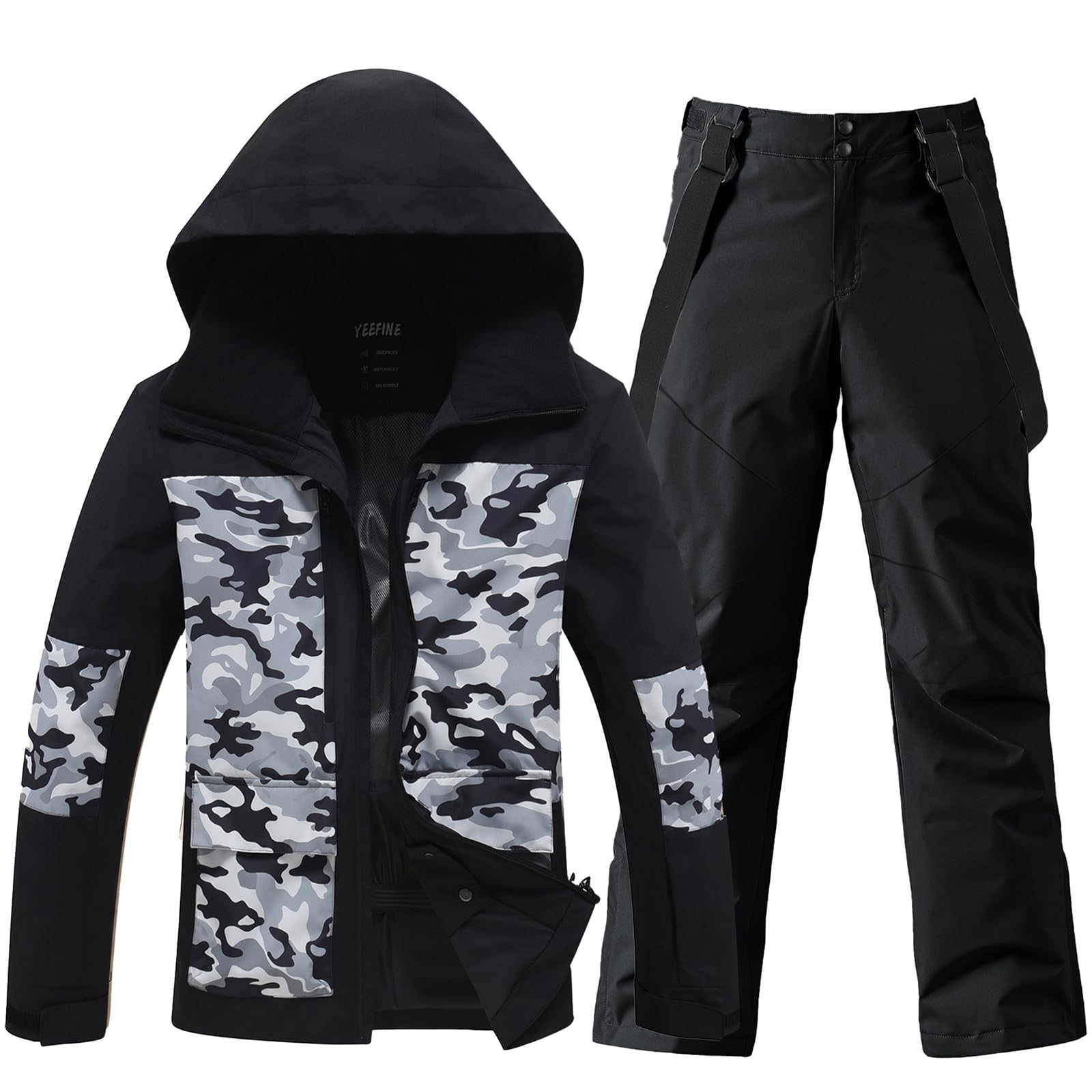 Photo 1 of YEEFINE Men's Ski Suit Two Piece Insulated Snowboard Snow Jacket and Pants Set Waterproof Snowsuits Winter Outdoor Sports