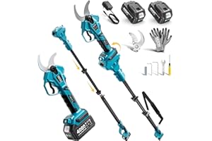 SEESII 2-in-1 Pole Pruning Shears: 1.6" Cutting Diameter Cordless Electric Pole Pruners - Brushless Motor, Dual 4.0Ah Batteries, Extra SK5 Blade, 4 Modes Adjustable Branches Cutter for Tree & Flower
