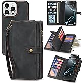 TwoHead Wallet Case Compatible with iPhone 16 Pro Max,Detachable Magnetic Phone Case,PU Leather All-Round Protective Case Wallet with Card Holder/Change Pocket,6.9 in,Black
