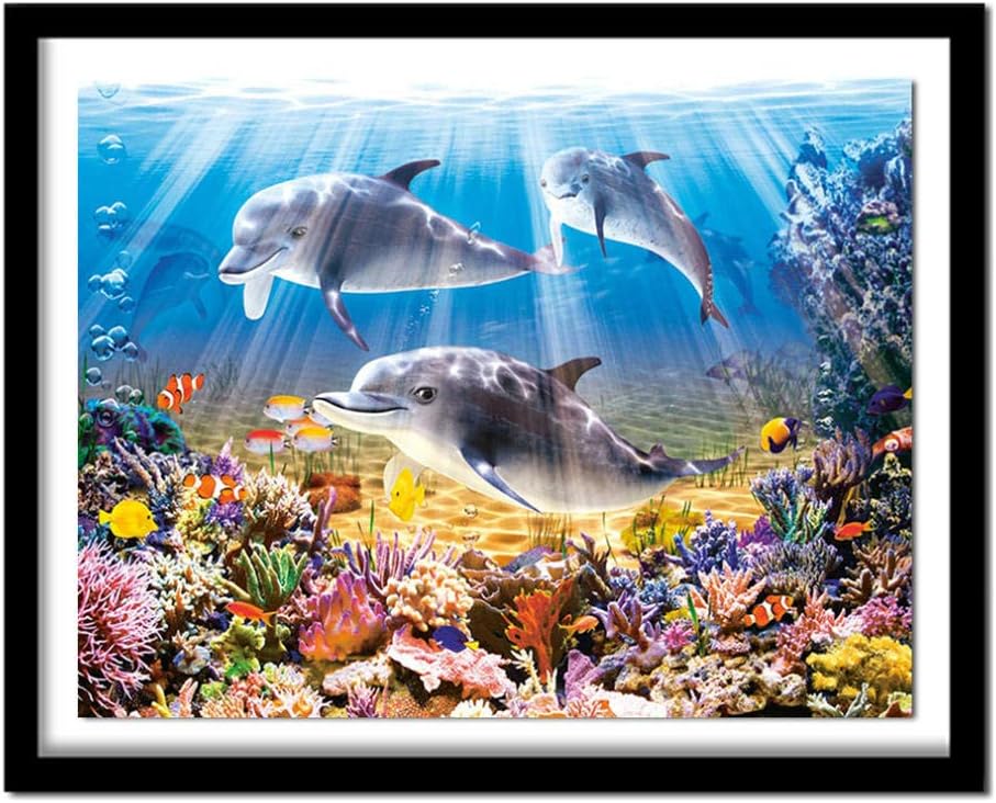 AXEF 5D DIY Vollrundbohrer Diamantmalerei Kreuzstich Delphin Spielen