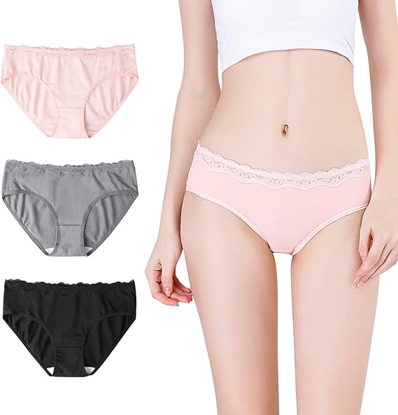 Amazon Co Jp ショーツ レディース 綿 中間ウエスト パンツ 下着 レース付き 無地 可愛い 柔らか 通気性 女性用 3枚セット 服 ファッション小物