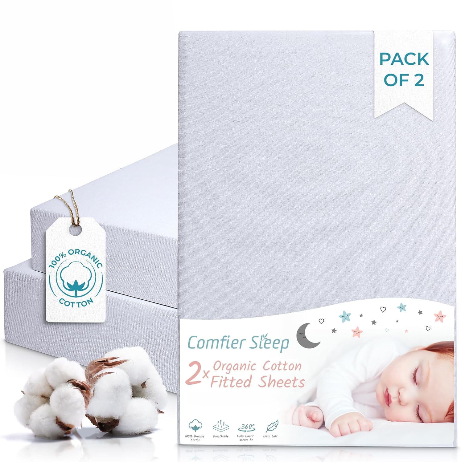 Next To Me Crib Sheets 51x85cm – Award-Winning 2 Pack 100% Organic Cotton Grey Bedside Crib Fitted Sheets – Soft Breathable Tutti Bambini CoZee Fitted Sheets for Daily Use