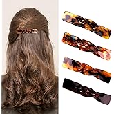AMCAMI French Barrette for Women, 4Pcs Small Tortoise French Hair Barrettes Clip, Twisted Design, Secure Hold for Thin Fine Hair, Versatile for All Occasions