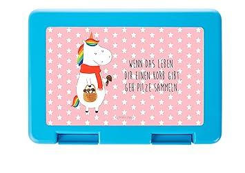 Mr. & Mrs. Panda Vesperdose, Lunch Box, Brotdose Einhorn Pilz mit Spruch - Farbe Rot Pastell