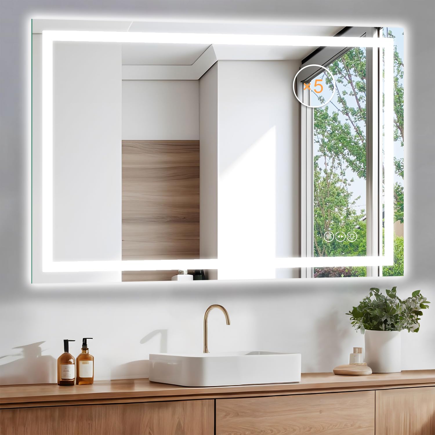Photo 1 of LED Bathroom Mirror 24 x 36 Inch Anti-Fog Bathroom Mirror with Led Illuminated Mirror, Wall Mounted Lighted Vanity Mirrors for Wall with 3 Colors Dimmable, Touch Switch Smart Mirror
