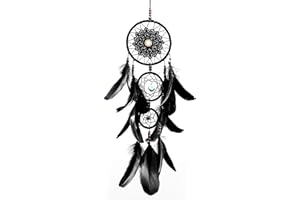 Pretty Jolly Black Gothic Dream Catcher Wall Decor Handmade Woven Feather Macrame Dream Catchers Wall Hanging for Bedroom,Living Room,Wedding Party,Home Decor-Black 3 Rings 22.4"