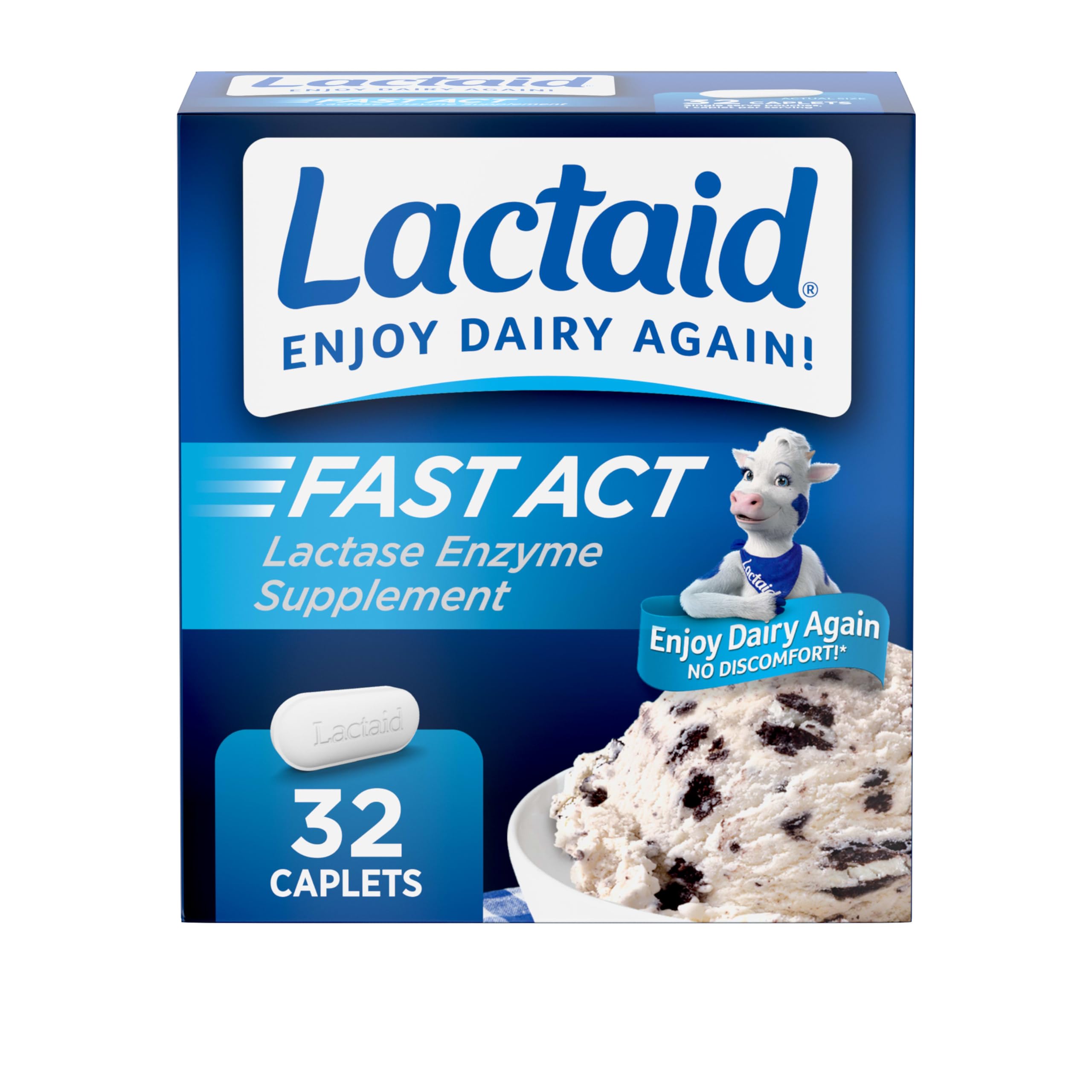 Lactaid Fast Act Lactose Intolerance, Lactase Enzyme Pills 32 single-dose pouches