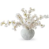 mizii 3Pcs Artificial White Cherry Blossom Branches 40" Fake Silk Cherry Blossoms Flowers with Long Stem for Wedding Decorations Table Centerpieces Vase Arrangement Home Decor (White)