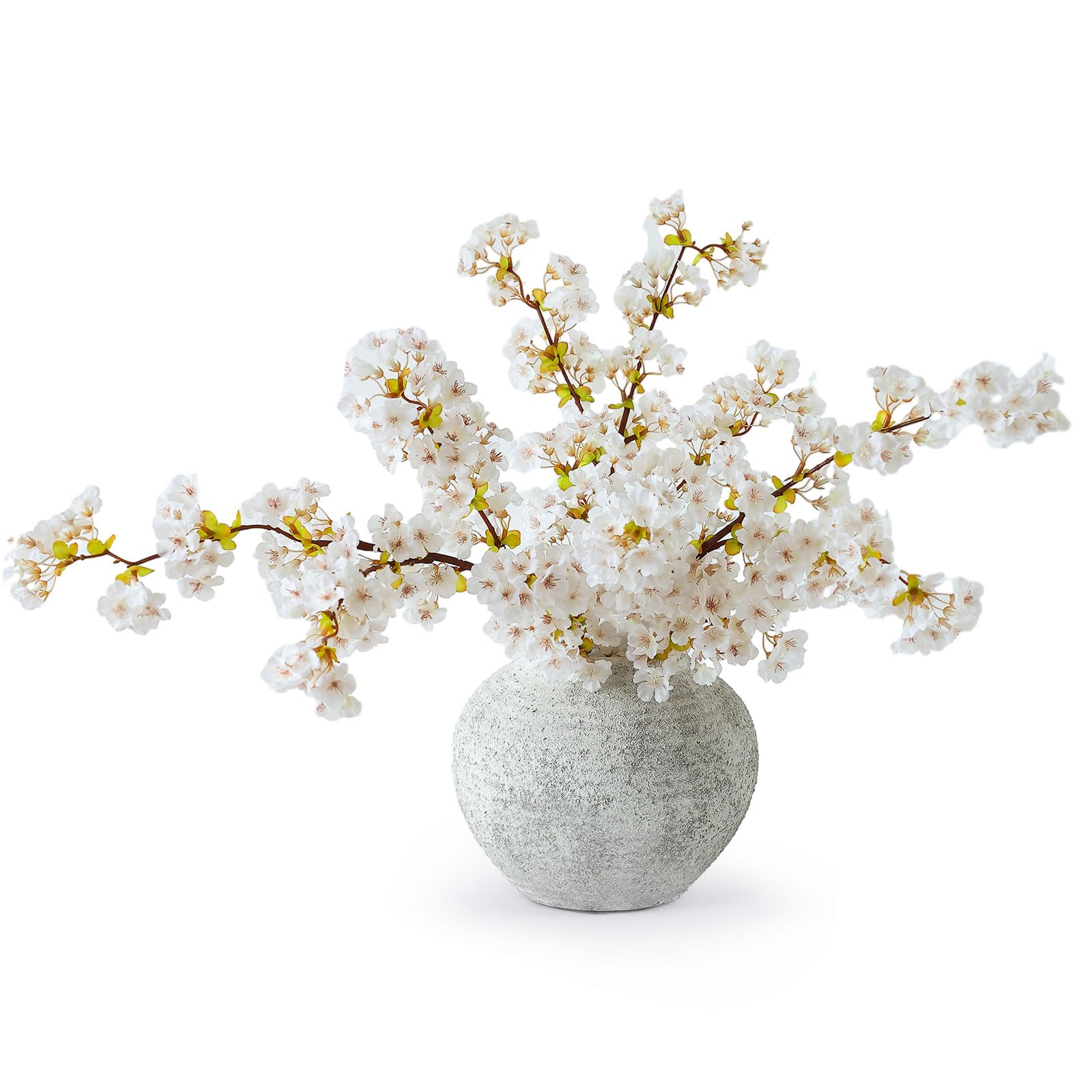 Photo 1 of mizii 3Pcs Artificial White Cherry Blossom Branches 40" Fake Silk Cherry Blossoms Flowers with Long Stem for Wedding Decorations Table Centerpieces Vase Arrangement Home Decor (White)