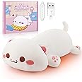 Electric Heating Pad for Period Cramps, Cuddly Soft 14" White Cat Plush with a Hot Soft Belly USB Powered, Heating Pad Neck Shoulder Pain Relief, Gift for Women Daughter Wife