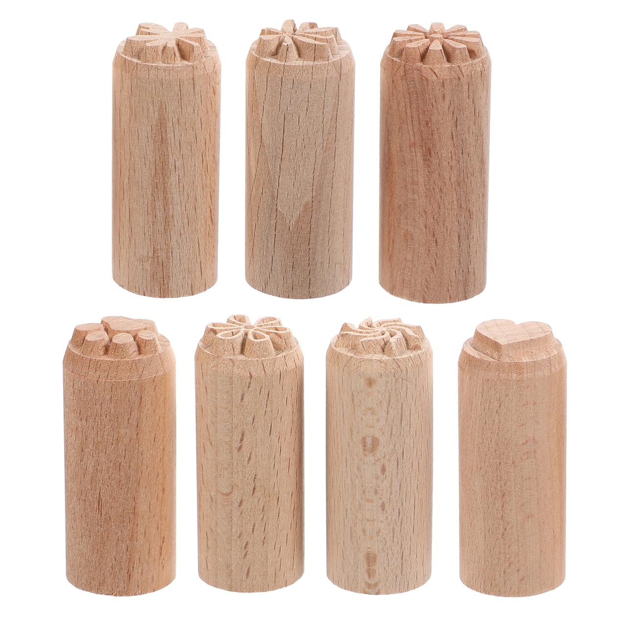 7Pcs Wooden Pottery Stamps DIY Clay Printing Blocks Mixed Patterns Clay Stamps for DIY Pottery Crafting Tools, 2CM